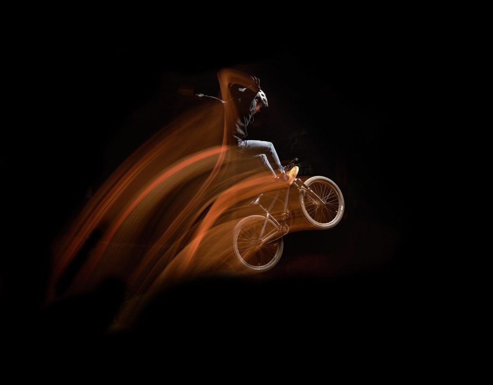 Rider jumping in the dark on the Dirt Factory airbag - image credit Conrad Ohnuki