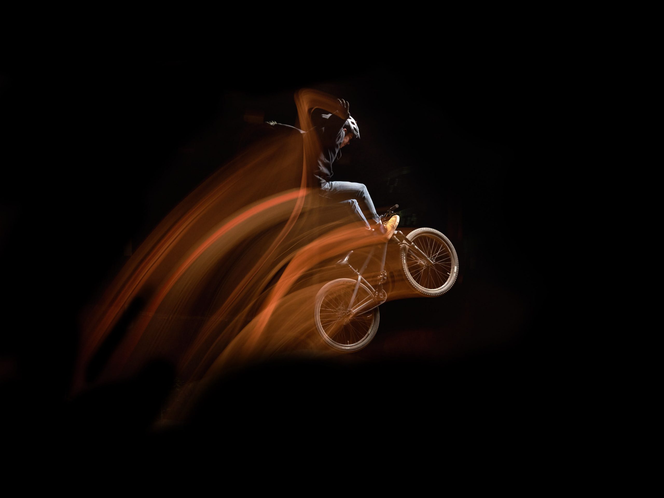 Rider jumping in the dark on the Dirt Factory airbag - image credit Conrad Ohnuki